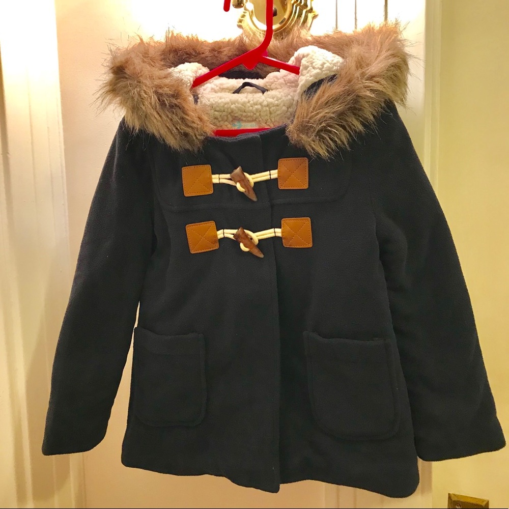 Old Navy Girls Navy Fleece Duffle Coat with Hood